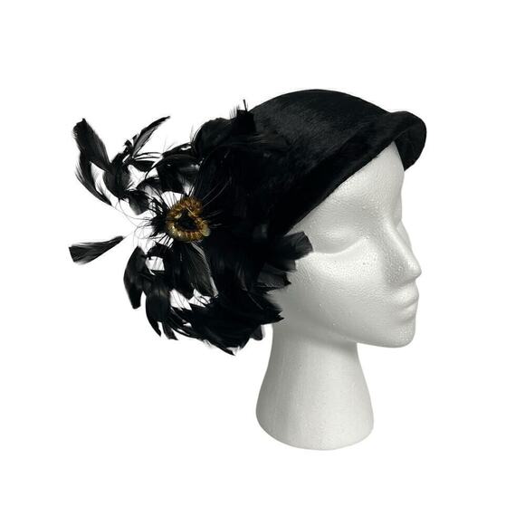 Ladies Vintage Feathered Fascinator Hat Black - Picture 1 of 10